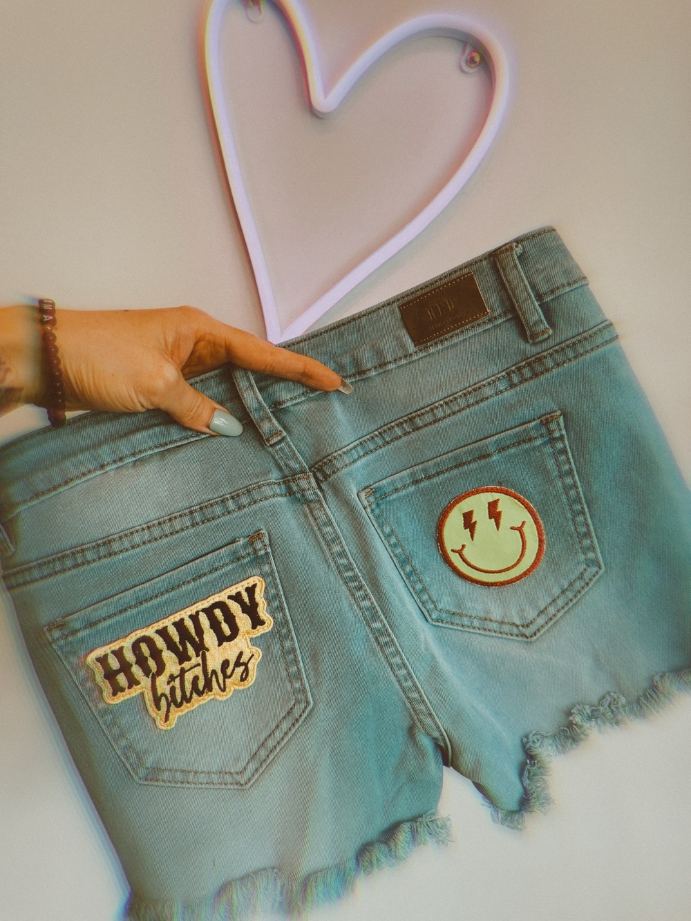 Women’s Light Blue Denim Patch Trim Shorts